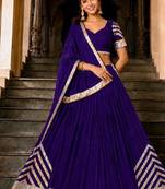 Navratri Blue Silk Blend Plain Lehenga Choli