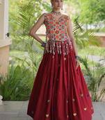 Navratri Maroon Cotton Poly Embroidered Lehenga Choli