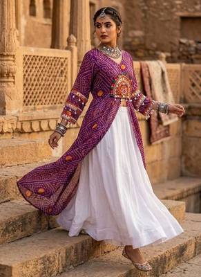white rayon plain patch work a line lehenga Lehenga Choli for Navratri 1