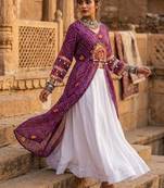white rayon plain patch work a line lehenga Lehenga Choli for Navratri