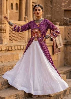 white rayon plain patch work a line lehenga Lehenga Choli for Navratri 2