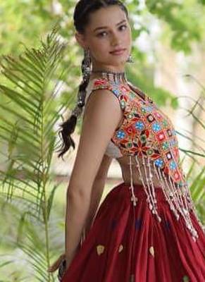 Navratri Maroon Cotton Poly Embroidered Lehenga Choli 4