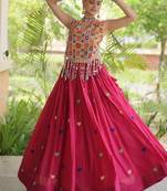 Navratri Rani Pink Cotton Poly Embroidered Lehenga Choli