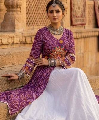 white rayon plain patch work a line lehenga Lehenga Choli for Navratri 4