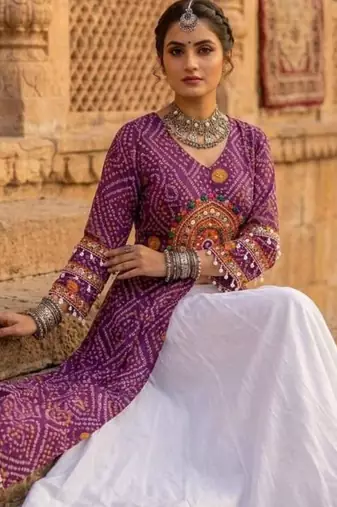 white rayon plain patch work a line lehenga Lehenga Choli for Navratri