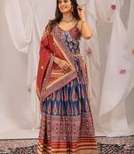 blue crepe printed digital print circular lehenga Lehenga Choli for Navratri - full stitched free size