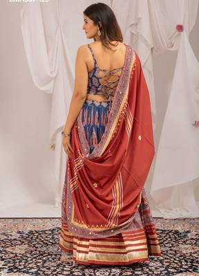 blue crepe printed digital print circular lehenga Lehenga Choli for Navratri - full stitched free size 2