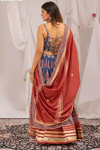 blue crepe printed digital print circular lehenga Lehenga Choli for Navratri - full stitched free size