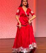 red silk blend plain zari circular lehenga Lehenga Choli for Navratri