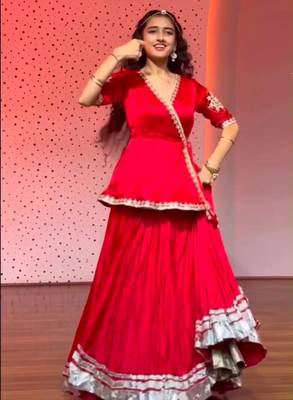 red silk blend plain zari circular lehenga Lehenga Choli for Navratri 2