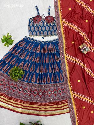 blue crepe printed digital print circular lehenga Lehenga Choli for Navratri - full stitched free size 4