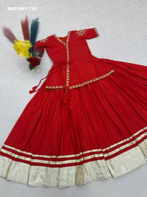 red silk blend plain zari circular lehenga Lehenga Choli for Navratri 3