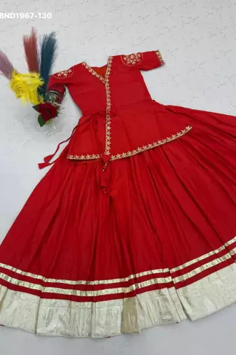 red silk blend plain zari circular lehenga Lehenga Choli for Navratri