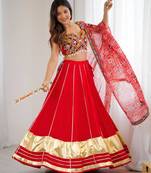 red rayon plain digital print circular lehenga Lehenga Choli for Navratri - full stitched free size