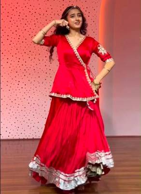 red silk blend plain zari circular lehenga Lehenga Choli for Navratri 4