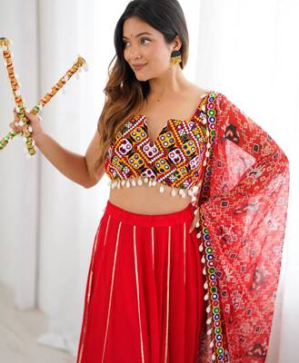 red rayon plain digital print circular lehenga Lehenga Choli for Navratri - full stitched free size 2