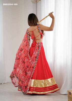 red rayon plain digital print circular lehenga Lehenga Choli for Navratri - full stitched free size 3
