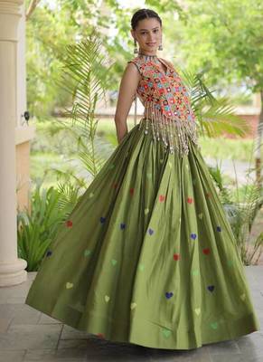 Navratri Green Cotton Poly Embroidered Lehenga Choli 1