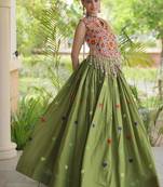 Navratri Green Cotton Poly Embroidered Lehenga Choli