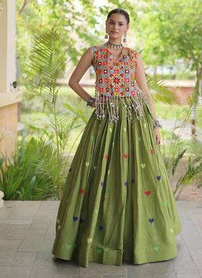 Navratri Green Cotton Poly Embroidered Lehenga Choli 2