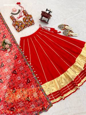 red rayon plain digital print circular lehenga Lehenga Choli for Navratri - full stitched free size 4