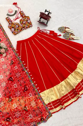 red rayon plain digital print circular lehenga Lehenga Choli for Navratri - full stitched free size