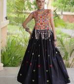 Navratri Black Cotton Poly Embroidered Lehenga Choli