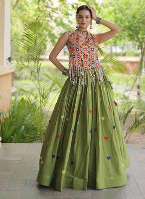 Navratri Green Cotton Poly Embroidered Lehenga Choli 3