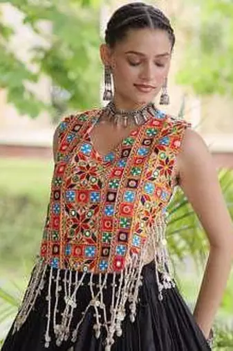Navratri Black Cotton Poly Embroidered Lehenga Choli