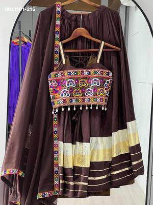 Navratri Brown Cotton Poly Plain Lehenga Choli 2