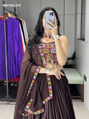 Navratri Brown Cotton Poly Plain Lehenga Choli 4