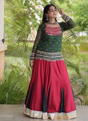 Navratri Red Rayon Plain Lehenga Choli 2