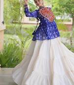 Navratri White Cotton Poly Plain Lehenga Choli