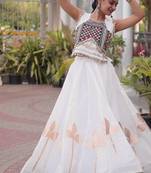 Navratri White Silk Blend Printed Lehenga Choli