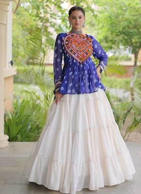 Navratri White Cotton Poly Plain Lehenga Choli 3