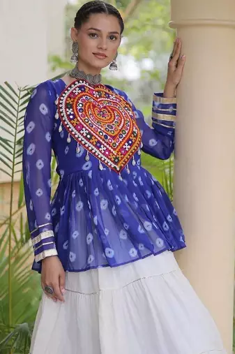 Navratri White Cotton Poly Plain Lehenga Choli