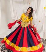 Navratri Multicolor Cotton Poly Embroidered Lehenga Choli - full stitched free size