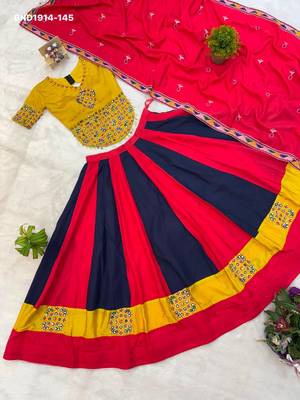 Navratri Multicolor Cotton Poly Embroidered Lehenga Choli - full stitched free size 3