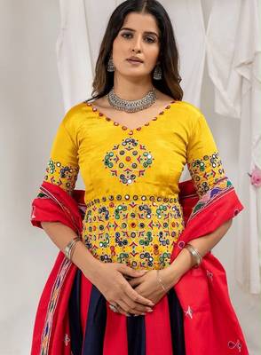 Navratri Multicolor Cotton Poly Embroidered Lehenga Choli - full stitched free size 4