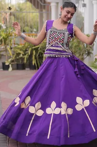Navratri Purple Silk Blend Printed Lehenga Choli