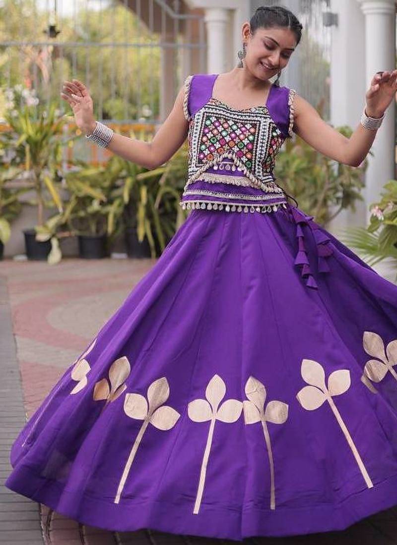 Navratri Purple Silk Blend Printed Lehenga Choli