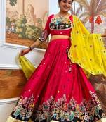 Navratri Rani Pink Rayon Embroidered Lehenga Choli - full stitched free size