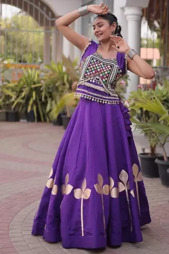 Navratri Purple Silk Blend Printed Lehenga Choli