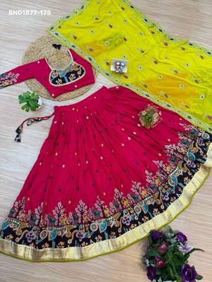 Navratri Rani Pink Rayon Embroidered Lehenga Choli - full stitched free size 2