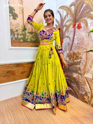 Navratri Lime Rayon Embroidered Lehenga Choli - full stitched free size 1
