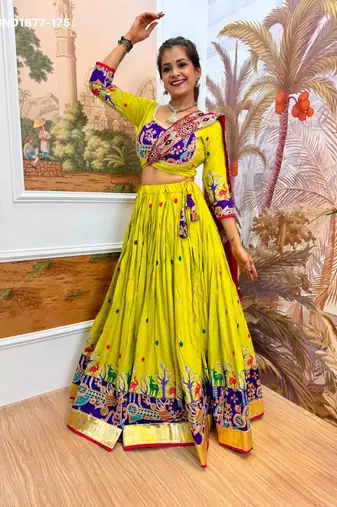 Navratri Lime Rayon Embroidered Lehenga Choli - full stitched free size