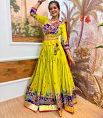 Navratri Lime Rayon Embroidered Lehenga Choli - full stitched free size