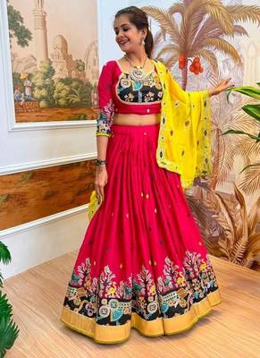 Navratri Rani Pink Rayon Embroidered Lehenga Choli - full stitched free size 3