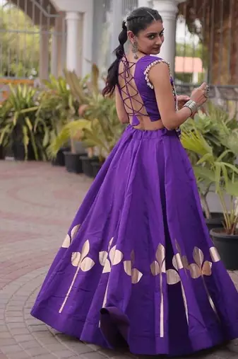 Navratri Purple Silk Blend Printed Lehenga Choli