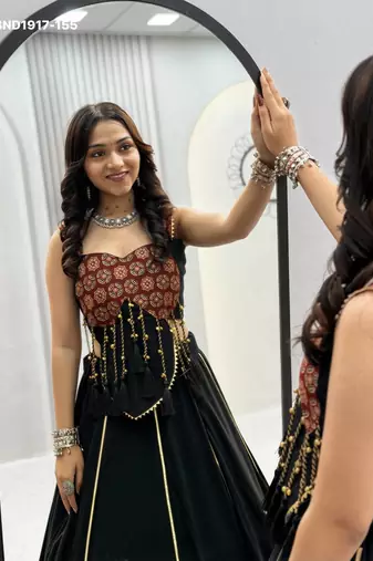 Navratri Black Cotton Poly Printed Lehenga Choli